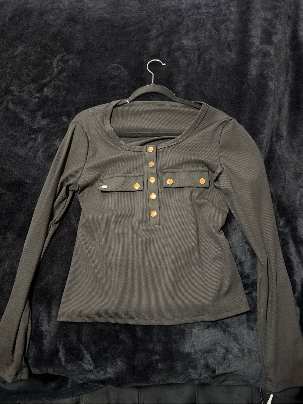 Black Long-Sleeve Snap-Front Women's Top